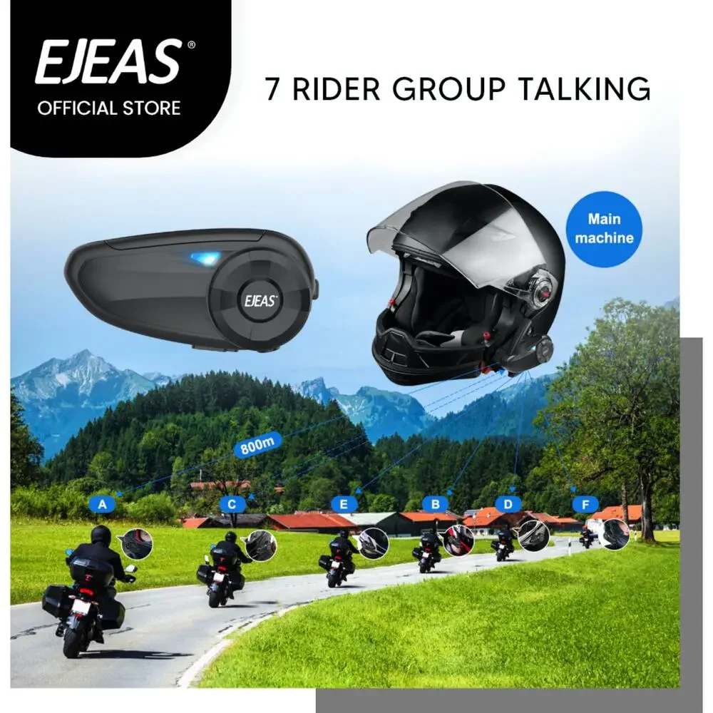 EJEAS Q7 Bluetooth 5.0 Motorcycle Intercom Helmet Headset 7 Riders 800m - NIB